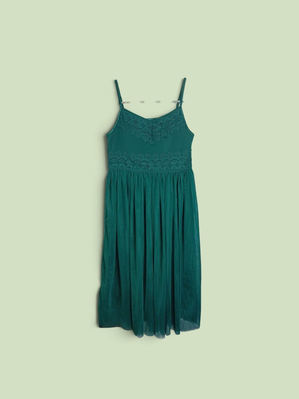 Sleeveless Teal Lace-Bodice Midi Dress